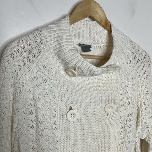 Ann Taylor Double Breasted Cardigan Ivory Womens Size L Pointelle Sweater Jacket - Picture 2 of 7